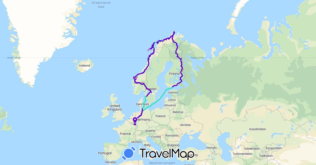 TravelMap itinerary: driving, mit wohnwagen, nur mit auto, fähre in Germany, Finland, Norway, Sweden (Europe)