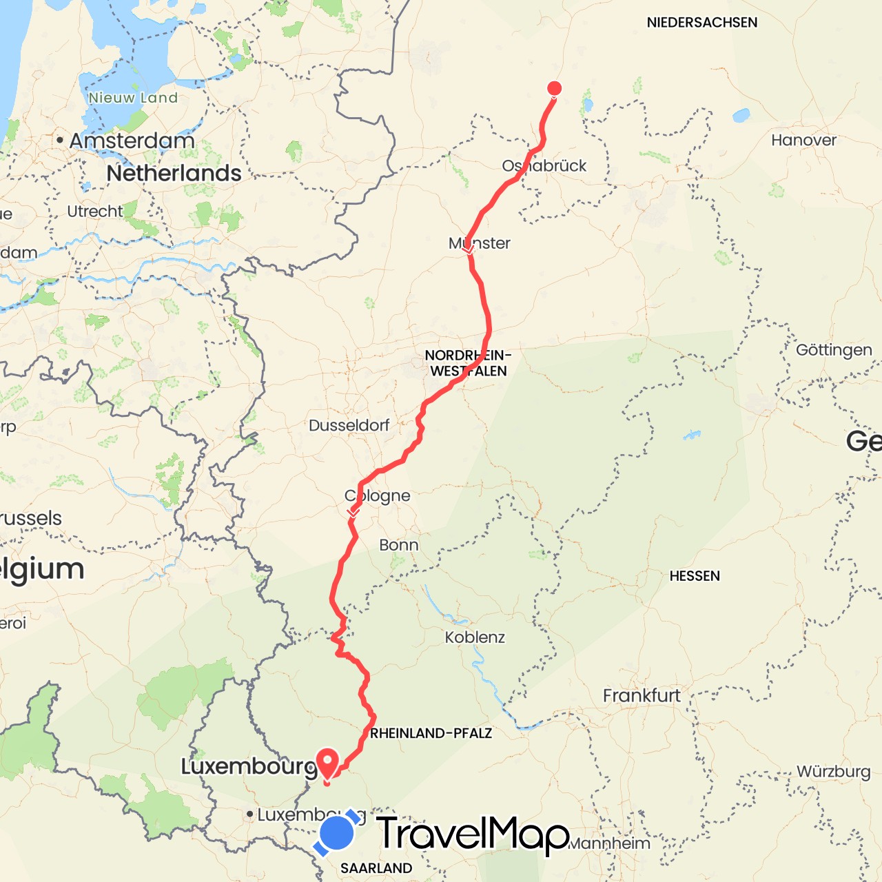 TravelMap itinerary: hiking in Germany (Europe)