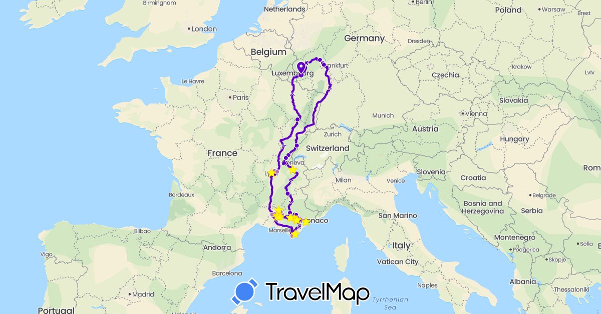 TravelMap itinerary: driving, hiking, mit wohnwagen, nur mit auto, unsichtbar in Germany, France (Europe)